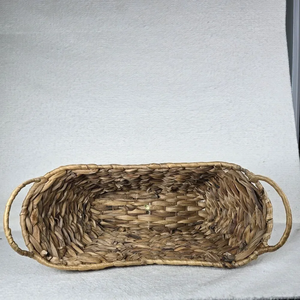 Natural Wicker Basket Handles Hand-Braided Water Hyacinth Sturdy Metal Frame